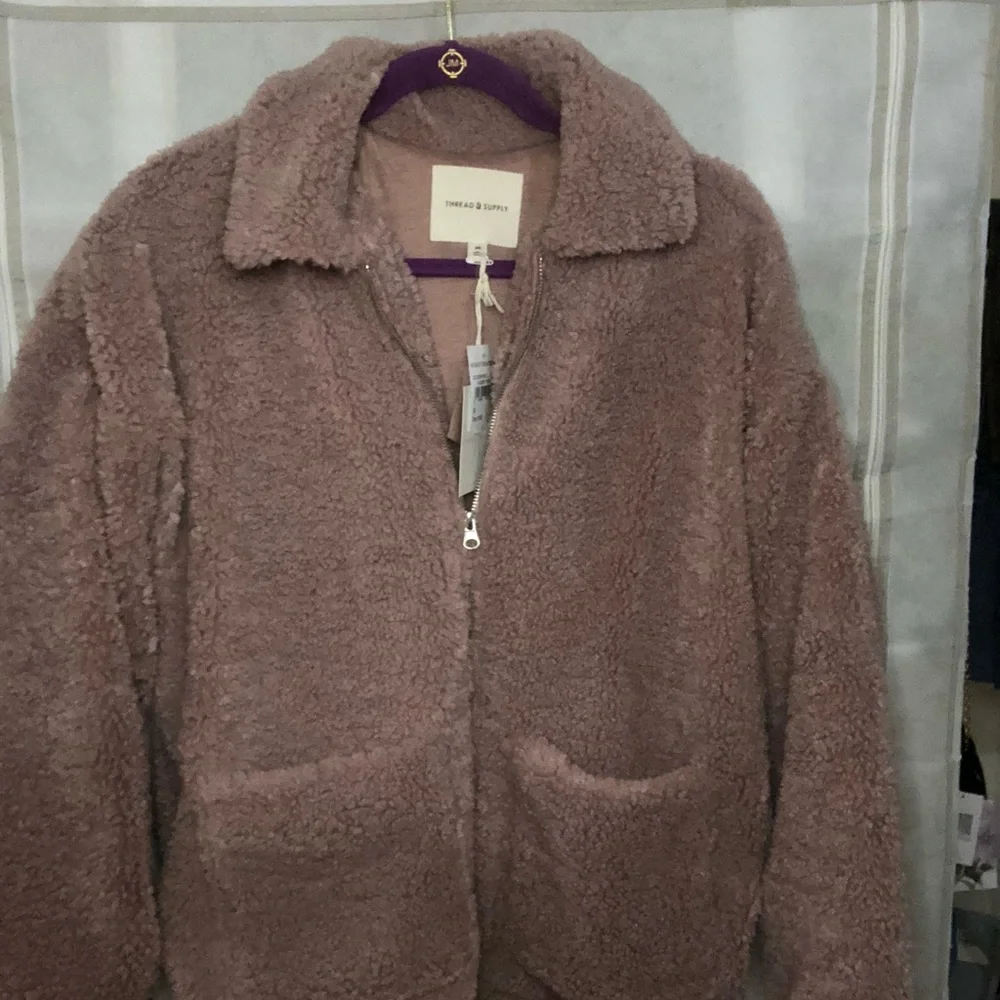 Thread & Supply Teddy Sherpa Full Zip Jacket Coat in Color Adobe Rose - Picture 3 of 12
